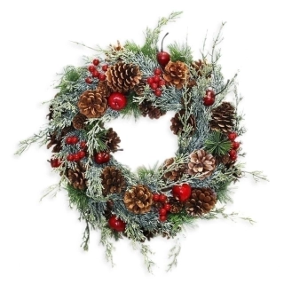 Věnec pvc/šišky 32cm červená