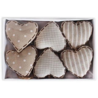 Srdce závěs textil 6ks/6cm béžová