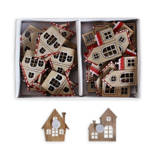 Domek přízdoba dřevo 24ks/3,2cm červená