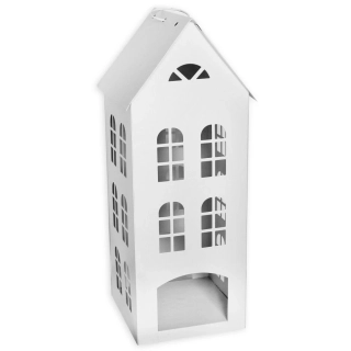 Lucerna domek kov 18x45cm bílá