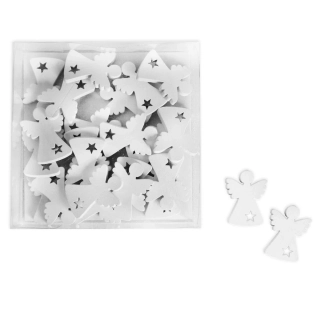 Anděl přízdoba dřevo 24ks/3cm bílá