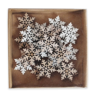 Vločky přízdoby dřevo 24ks/2cm bílá/natural