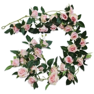 Růže girlanda 8cm/173cm sv.růžová