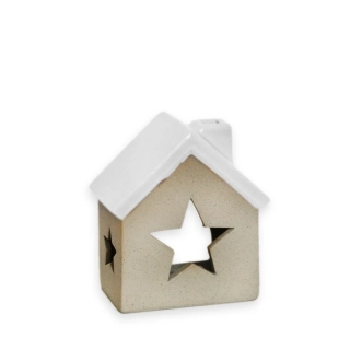 Domek s LED porcelán 9cm bílá/béžová