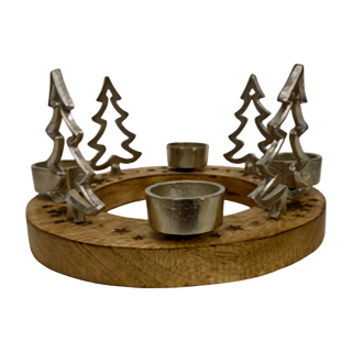 Adventní svícen dřevo/kov 25,5cm