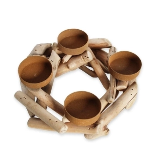 Svícen kruh dřevo/kov D20cm natural