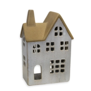 Domeček svícen porcelán V19,6cm béžová