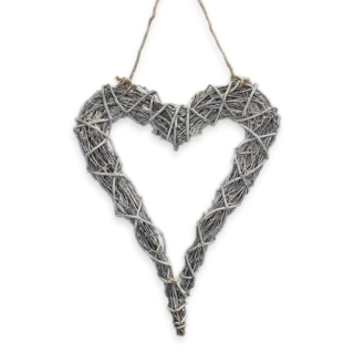 Srdce závěs proutí V65cm bílá patina
