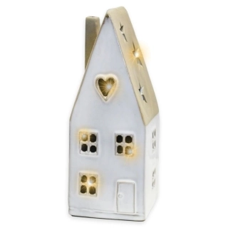 Domeček porcelán LED V20,5cm béžová