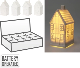 Porcelánový domek 10x5,3x5 cm s LED, mix druhů