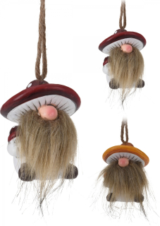 Keramický skřítek houbák na zavěšení 7,3x6,5x5,5 cm, mix druhů