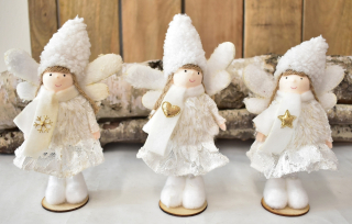 Látkový anděl stojící 19,5 cm, bílý