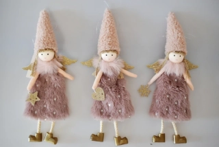 Látkový anděl na zavěšení 25 cm, starorůžový