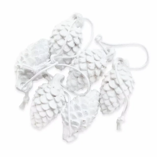 Šišky závěs polyresin 6ks/4cm bílá třpytky