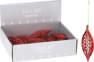 Baňka červená s glitry 13,5x4 cm