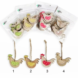 Slepice závěs dřevo 6ks/6,5cm mix