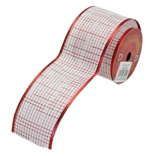 Stuha juta š6,3cm/5m bílá/červená