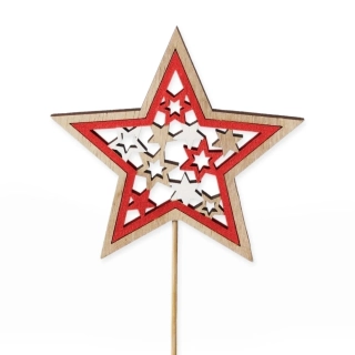 Hvězda zápich dřevo 23 cm červená