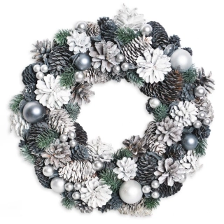 Věnec šišky 35cm šedá