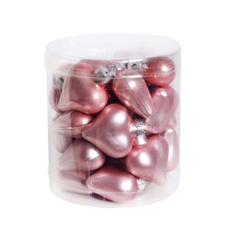 Srdce sklo 24ks/4cm růžová