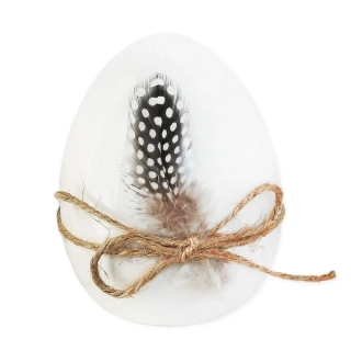 Vajíčko keramika/peří 11,5cm bílá
