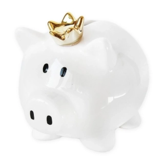 Prasátko pokladnička keramika  13,5cm bílá/zlatá