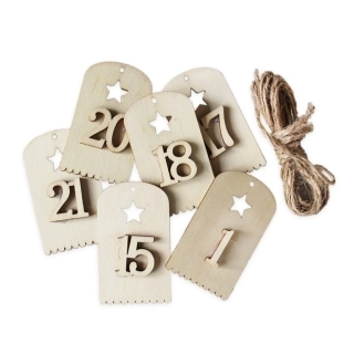 Adventní kalendář dřevo 24ks/6cm natural