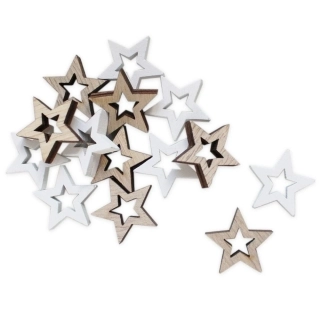 Hvězda přízdoba dřevo 36ks/2cm bílá/natur