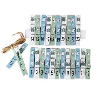 Adventní kolíčky dřevo 24ks/7,5cm mint mix