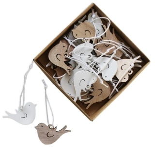 Ptáček závěs dřevo 24ks/4cm mix
