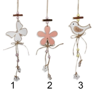 Motýl/kytka/ptáček závěs dřevo 37,5cm mix