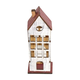 Domek dřevo 18,5cm červená/stříbrná