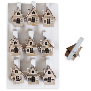 Domek kolíček dřevo 9ks/4,5cm natural