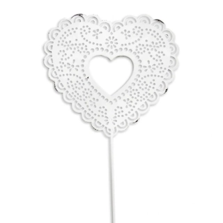 Srdce zápich kov 9,5/38cm bílá