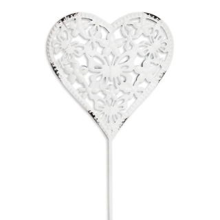 Srdce zápich kov 7,5/31cm bílá
