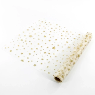 Dekorační organza vánoční 36cm/5m zlatá