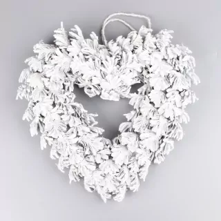 Srdce šišky závěs 34cm bílá/gliter