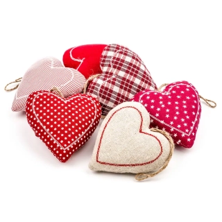 Srdce závěs textil 6ks/9cm červená