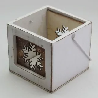 Svícen patina dřevo/sklo/kov 8,5cm bílá