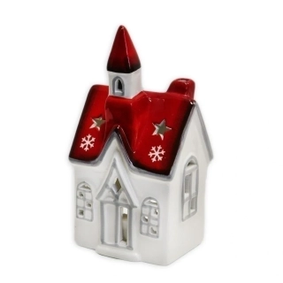 Kostel svícen porcelán 15cm červená