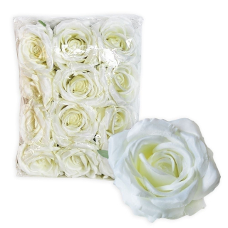 Růže hlava textil 12ks/10cm bílá