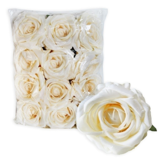 Růže hlava textil 12ks/10cm krém