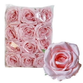 Růže hlava textil 12ks/10cm růžová