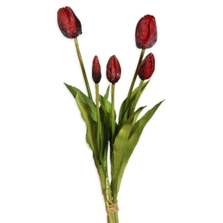 Tulipány kytice guma x5/43cm červená