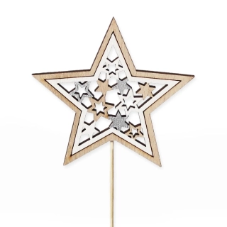 Hvězda zápich dřevo 23cm bílá