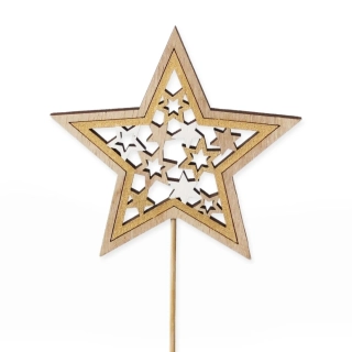 Hvězda zápich dřevo 23cm zlatá