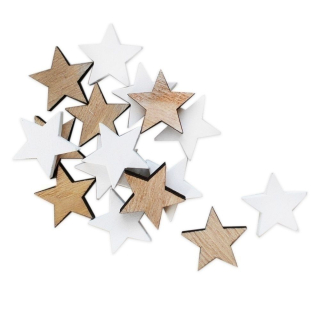 Hvězdy přízdoba dřevo 36ks/2cm bílá/natur