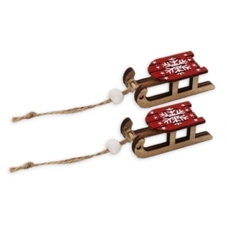Sáňky dřevo závěs 2ks/6cm červená