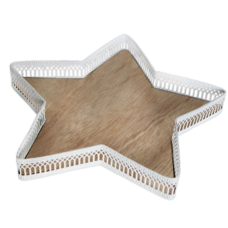 Hvězda tác dřevo/kov pr.27,5cm bílá