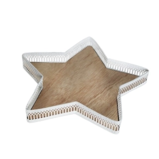 Hvězda tác dřevo/kov pr.17cm bílá